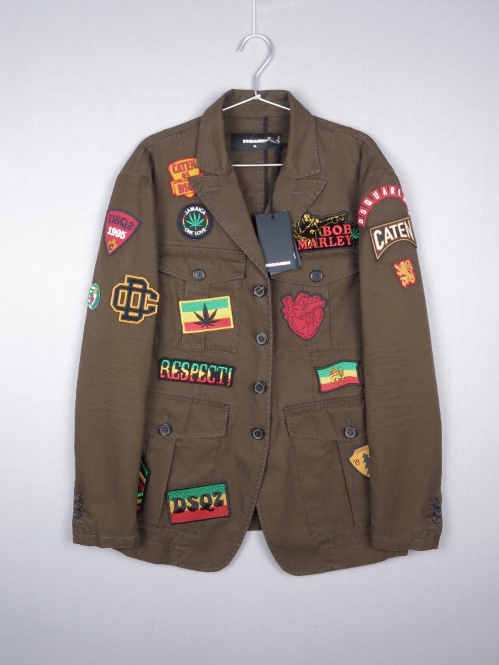 DSQUARED2 Military Blazer with Bob Marley inspired Patches - Made in Italy - NWT